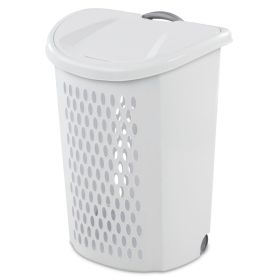 Wheeled Hamper, Plastic Laundry Hamper with Handle for Easy Transport, White