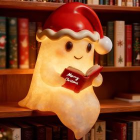 Christmas Ghost Reading Book Lamp, Cute Ghost Figurine Statue, Christmas Decoration for Gift Props Tabletop Bookshelf Home Decor (size: Christmas Ghost Figurine)