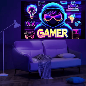2D Flat, 2D Flat Fluorescent Tapestry Glow in The Dark Gamer, Room Decor Wall Hanging for Bedroom, Living Room (size: 60*40in)