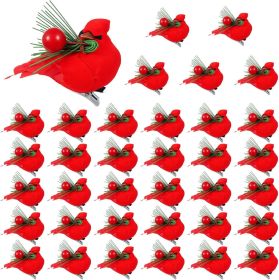 36 Pcs Red Cardinal with Clip on Christmas Tree Mini Ornament Red Feather Faux Birds Decorations Bird Craft Ornament for Christmas Tree Home Outd (Style: Playful Style)