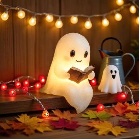 Cute Ghost Reading Book Lamp, Cute Halloween Ghost Night Light (Color: )